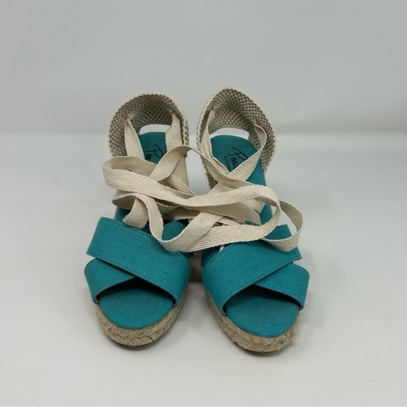 Pinaz Made in Spain Turquoise Blue & White Lace Up Espadrille Wedges Size 38 - Picture 14 of 15